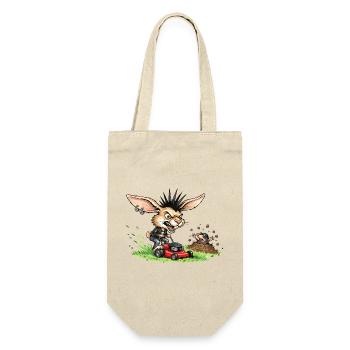 Punk Hase mit Rasenmäher gegen Maulwurf - Geschenkbeutel für Flaschen - Natur - Vorne
