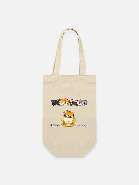 Kawaii Katzen-Teeparty - Geschenkbeutel für Flaschen - Natur