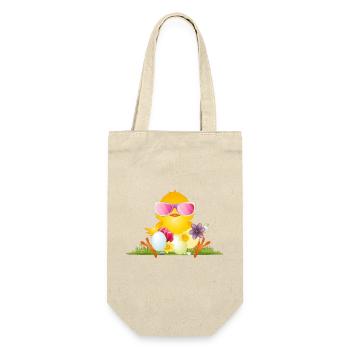 flauschiges Küken mit Ostereier und rosa Brille - Geschenkbeutel für Flaschen - Natur - Vorne