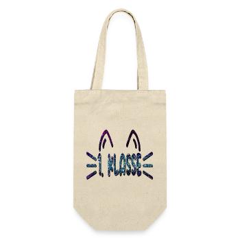 1. Klasse Erstklässlerin - Katzen - Geschenkbeutel für Flaschen - Natur - Vorne