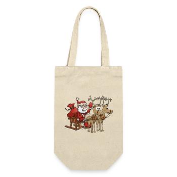 Froher Weihnachtsmann mit zwei Rentieren - Geschenkbeutel für Flaschen - Natur - Vorne
