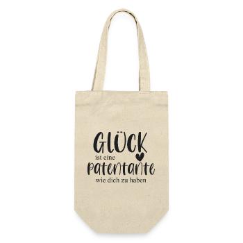 Patentante Geschenk Glück Patin Bedanken - Geschenkbeutel für Flaschen - Natur - Vorne