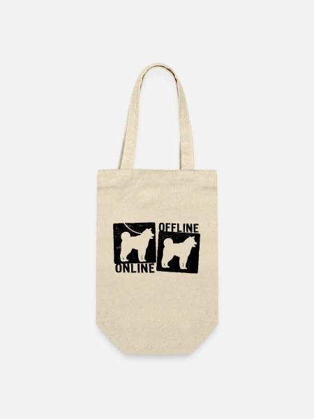 Online Offline - Akita Hund Hundeleine - Geschenkbeutel für Flaschen - Natur