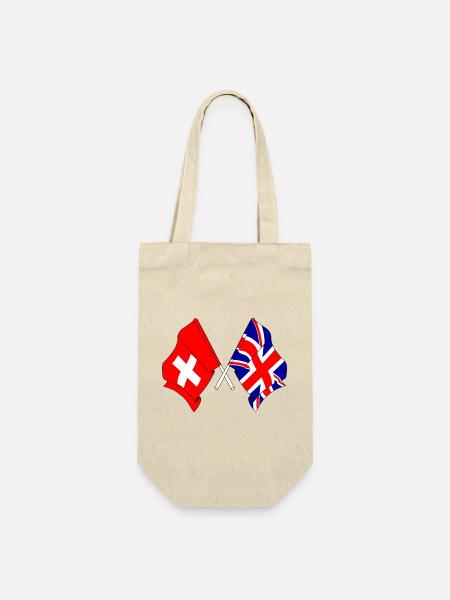 Flagge Schweiz, Flagge England - Geschenkbeutel für Flaschen - Natur