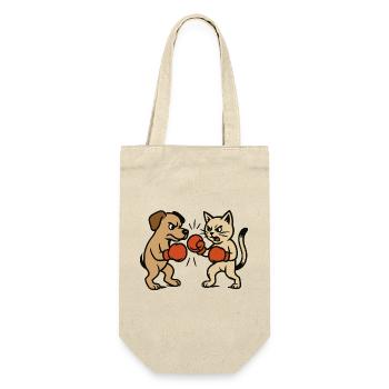 Haustier Kampf Katze Hund Boxen Boxkampf Duell - Geschenkbeutel für Flaschen - Natur - Vorne
