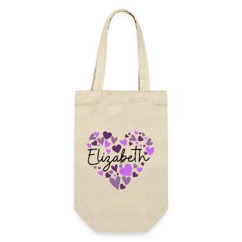 Elizabeth Namensdesign mit herzförmiger lila Hea - Geschenkbeutel für Flaschen - Natur - Vorne