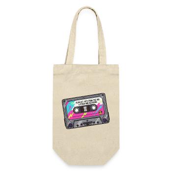 Neon Kassette Playlist 90er Jahre - Geschenkbeutel für Flaschen - Natur - Vorne