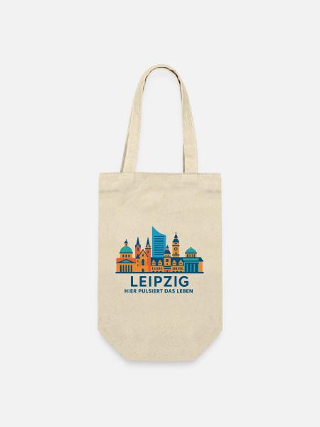 Leipzig Skyline Pulsierend Silhouette - Geschenkbeutel für Flaschen - Natur