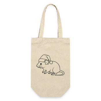 Lustige Ratte mit Weihnachtsmütze – Line Art - Geschenkbeutel für Flaschen - Natur - Vorne