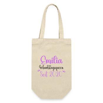 Emilia Geburtstagsqueen Seit 2020 Geburtstag - Geschenkbeutel für Flaschen - Natur - Vorne
