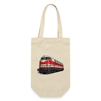 Rote Vintage Lokomotive Illustration BR 118 - Geschenkbeutel für Flaschen - Natur - Vorne