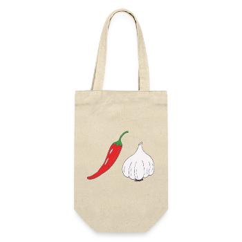 Chili und Knoblauch Duo - Geschenkbeutel für Flaschen - Natur - Vorne