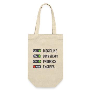 Discipline Consistency Progress Excuses OFF - Geschenkbeutel für Flaschen - Natur - Vorne