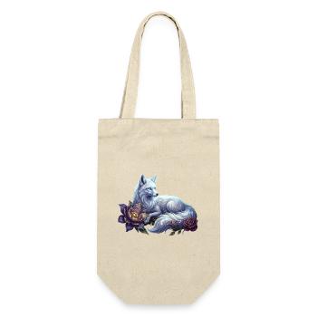 Himmelblauer Wolf unter Blumen - Geschenkbeutel für Flaschen - Natur - Vorne