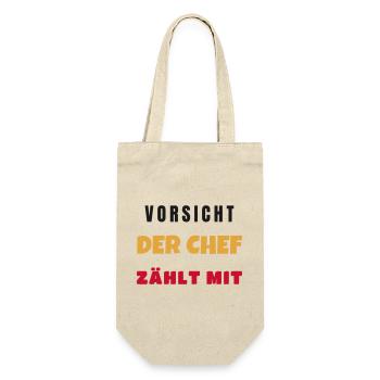 Vorsicht Der Chef Zählt Mit Lustiger Büro Spruch - Geschenkbeutel für Flaschen - Natur - Vorne