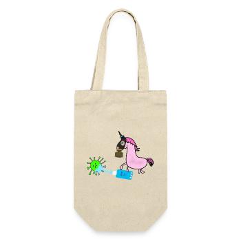 Corona Maske Einhorn Virus Desinfektion - Geschenkbeutel für Flaschen - Natur - Vorne