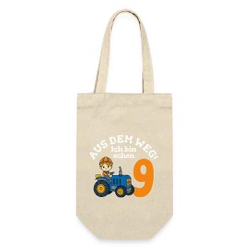 9. Geburtstag Traktor Junge - Geschenkbeutel für Flaschen - Natur - Vorne