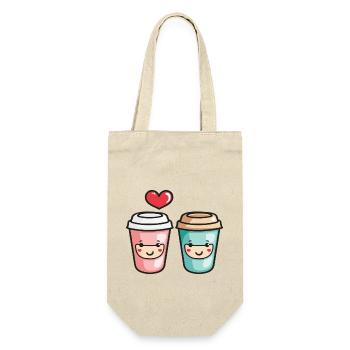 Coffee to go Paar Liebe Herz Kaffee Valentinstag - Geschenkbeutel für Flaschen - Natur - Vorne