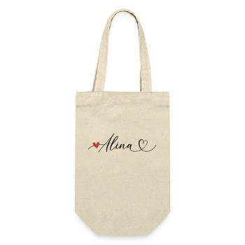 Alina Name Vorname Kalligrafieherz - Geschenkbeutel für Flaschen - Natur - Vorne