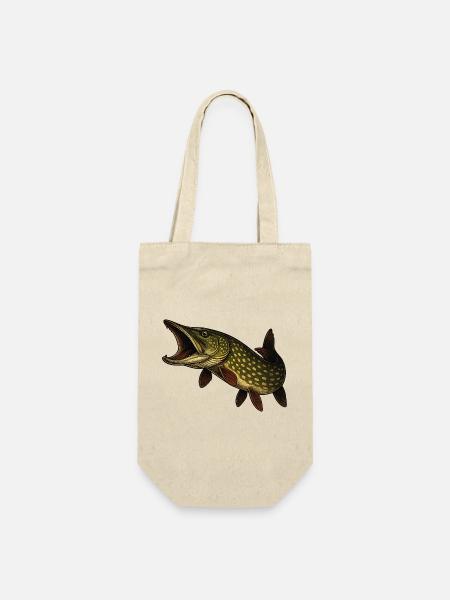 Dynamischer Hecht Fischmotiv - Geschenkbeutel für Flaschen - Natur