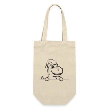 Lustiger Weihnachts-Dino Line Art - Geschenkbeutel für Flaschen - Natur - Vorne