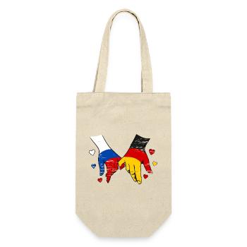 Russland Deutschland Flagge Händehalten  - Geschenkbeutel für Flaschen - Natur - Vorne