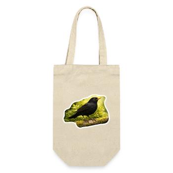 Blackbird on moss-covered branch - nature photo look - Gift Bag for Bottles - nature - Front