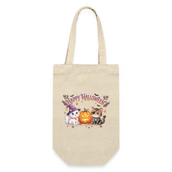Happy Halloween mit Katzen & Kürbis - Geschenkbeutel für Flaschen - Natur - Vorne