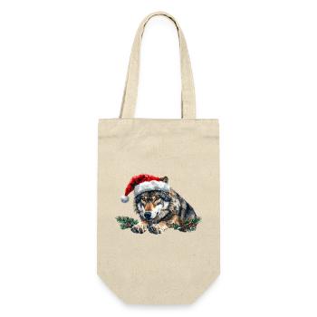 Weihnachtswolf-Weihnachtsmützen-Kunst - Geschenkbeutel für Flaschen - Natur - Vorne