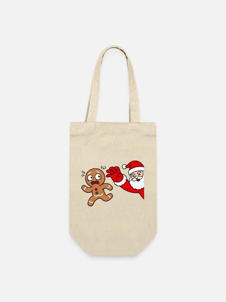 Kawaii-Lebkuchenmann flieht aus Santa Christmas - Geschenkbeutel für Flaschen - Natur