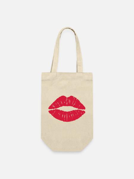 Mund - Kuss - Lippen - Kiss - Geschenkbeutel für Flaschen - Natur