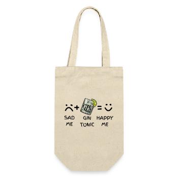 Sad Me (traurig) + Gin Tonic = Happy Me - Geschenkbeutel für Flaschen - Natur - Vorne