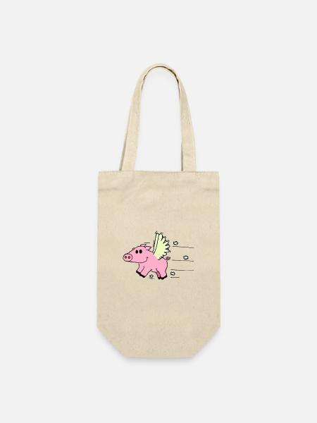 Flying Pig - Geschenkbeutel für Flaschen - Natur