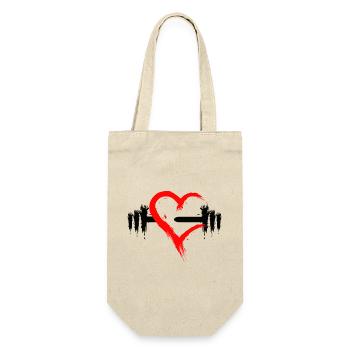 Herz offen mit Hantel Rot Schwarz Fitness Gym Neu - Geschenkbeutel für Flaschen - Natur - Vorne