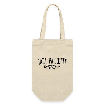 Tata pailletée / cadeau humour tata - Sac à bouteille - nature - Devant