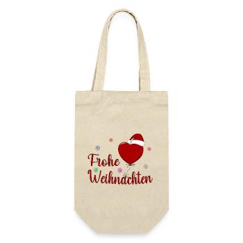 Frohe Weihnachten Herz - Geschenkbeutel für Flaschen - Natur - Vorne