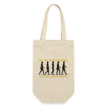 T-Shirt|Aufdruck|Langsam|Genüsslich|Chillen| - Geschenkbeutel für Flaschen - Natur - Vorne