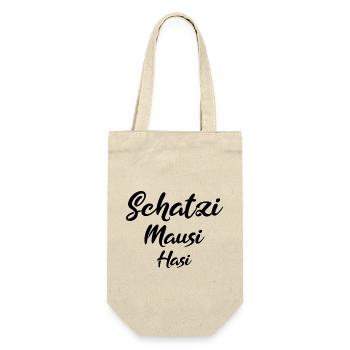 Schatzi Mausi Hasi black - Geschenkbeutel für Flaschen - Natur - Vorne