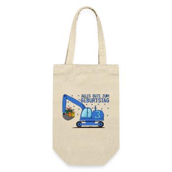 Bagger Kinder 3. Geburtstag Alles Gute Blau - Geschenkbeutel für Flaschen - Natur - Vorne