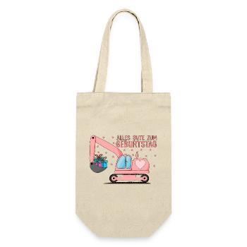 Bagger Kinder Alles Gute zum Geburtstag Rosa - Geschenkbeutel für Flaschen - Natur - Vorne