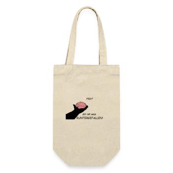 Hier! Dir ist was RUNTERGEFALLEN! - Geschenkbeutel für Flaschen - Natur - Vorne