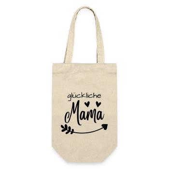 "Glückliche Mama" Muttertagsspruch, Mamamotiv - Geschenkbeutel für Flaschen - Natur - Vorne