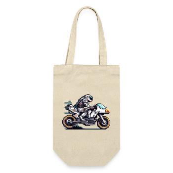 An astronaut rides an 8 bit motorcycle of the future - Gift Bag for Bottles - nature - Front