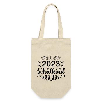 Schulkind 2023 Erste Klasse Erstklässler - Geschenkbeutel für Flaschen - Natur - Vorne