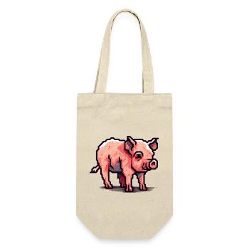 Minimalistisches schönes kleines Schwein - Geschenkbeutel für Flaschen - Natur - Vorne