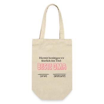 Bestätigung beste OMA - Datum & Unterschrift - Geschenkbeutel für Flaschen - Natur - Vorne