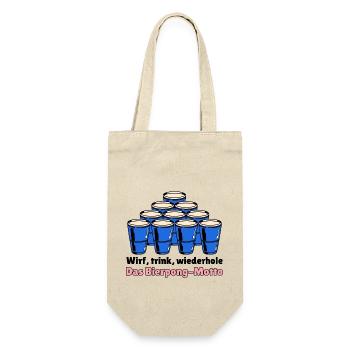 Wirf, trink, wiederhole-Bierpong-Motto - Geschenkbeutel für Flaschen - Natur - Vorne