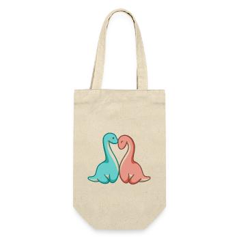 Süßes Dino Paar, Dinosaurier Liebe, Langhals - Geschenkbeutel für Flaschen - Natur - Vorne
