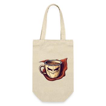 Kaffee und Cappuccino als Koffein Superheld - Geschenkbeutel für Flaschen - Natur - Vorne