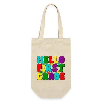 Hello first grade, Schule, Einschulung Schulstart - Geschenkbeutel für Flaschen - Natur - Vorne